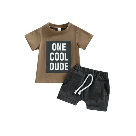 

Sunisery Infant Baby Boys Summer Outfits Letter Print Short Sleeve T-shirt and Casual Elastic Drawstring Shorts Set 6-12 Months