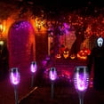 thumbnail image 3 of Toodour Solar Halloween Lights Outdoor, 12 Pack LED Solar Torch Lights with Flickering Flame, Waterproof Halloween Decorations for Patio Garden Yard Pathway Landscape, Purple, 3 of 8