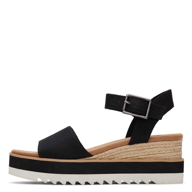Sandalia Plataforma Diana para Mujer TOMS Negra de Lona Talle 9 Ancha