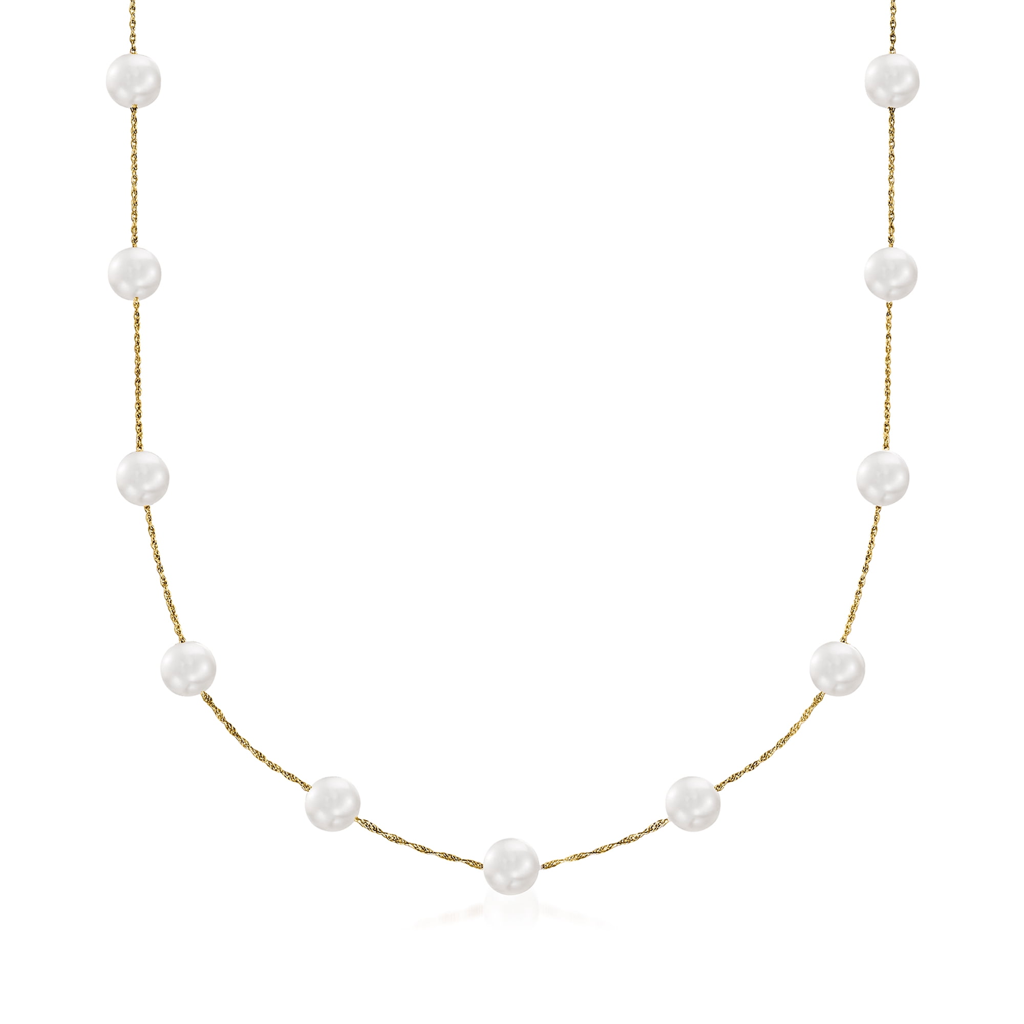 Ross-Simons 6-6.5mm Cultured Pearl Station Necklace in 14kt Yellow Gold ...
