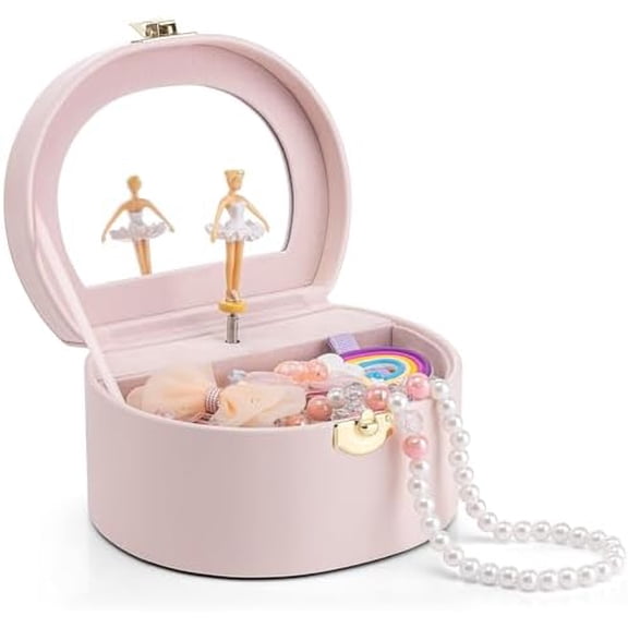 Musical Jewelry Box for Girls - Birthday for Girls Ages 4 5 6 7 8-12 Year Old - Kid Music Box with Ballerina for Birthday Bedroom Decor - Light Pink