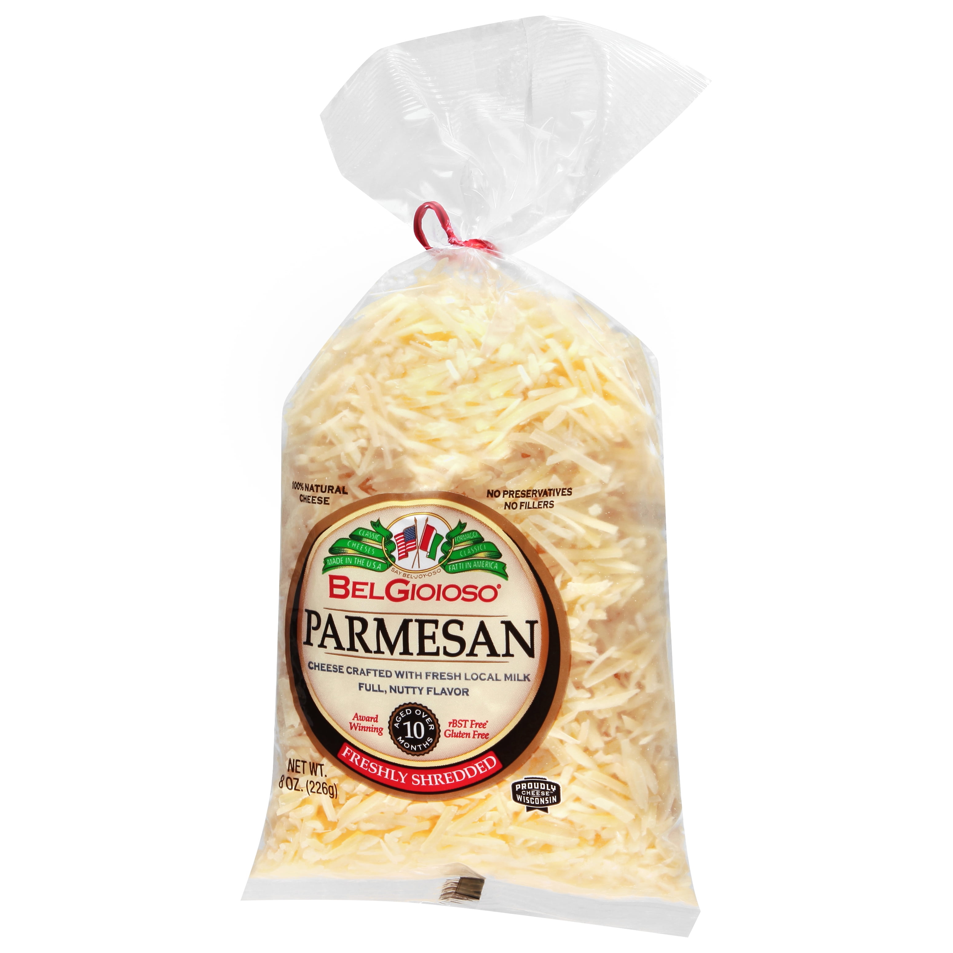 BelGioioso Freshly Shredded Parmesan Cheese, Refrigerated 8 oz Plastic Bag