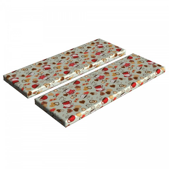 Tea Party Bench Cushion Set of 2, Tea and Cookie Themed Polka Dotted Teacups and Heart Shaped Sweets Romantic Break, Standard Size Foam Pad and Decorative Cover, Multicolor, by Ambesonne