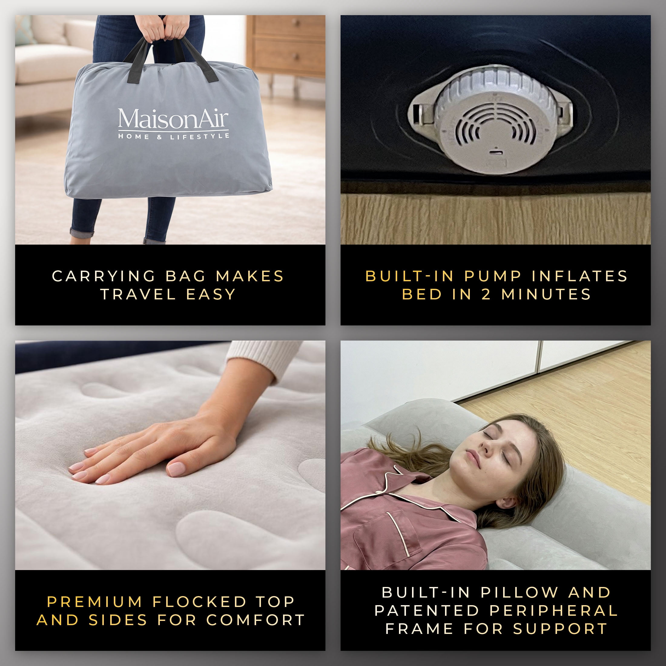 MaisonAir 12in Twin Airbed Premium Air Mattress with Coil Beam Support and Built in Pillow with Rechargeable Pump