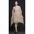 thumbnail image 5 of Bimba Beige Carnation & Daisy Floral Asymmetric Kurta Indian Tunic Tops For Women Printed Indian Clothing Large, 5 of 6
