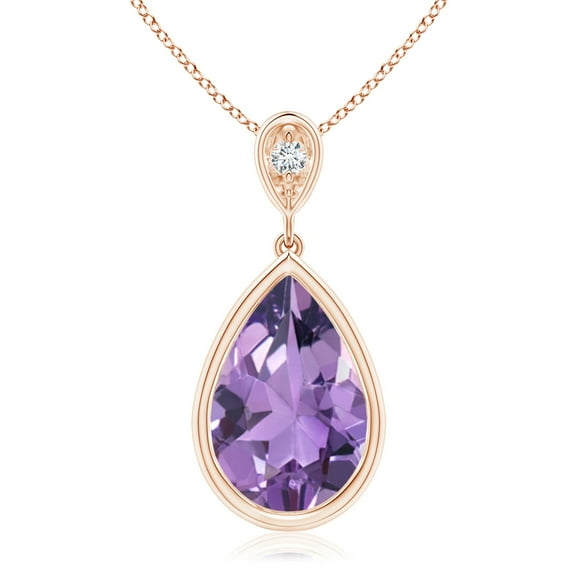 ANGARA Natural Bezel-Set 2.6 ct Amethyst Teardrop Pendant with Diamond in 14K Rose Gold for Women (Size-12x8mm) | February Birthstone, Anniversary, Jewelry Gift for Women | Natural Amethyst Necklace