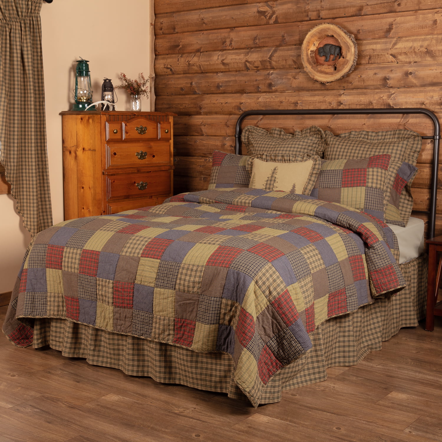 VHC Rustic King Quilt Bedding Patchwork Pre-Washed Seneca Brown Chambray Cotton