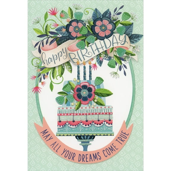 Pictura Ornate Blue Cake: May All Your Dreams Come True Birthday Card