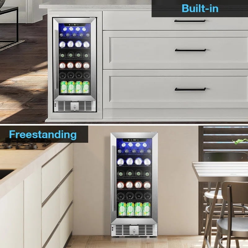 KNDKO 125 Cans Beverage Refrigerator, 3.0 Cu.ft Wine Cooler with 15 Inch Stainless Steel Door Frame for Home/Office/Bar