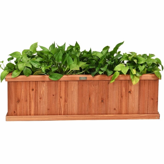 Biotree Wooden Decorative Planter Box for Garden Yard and Window, 40x12x12 Inch Slim Fir Wood Window-Ledge Planter Container for Flowers Herbs, Brown Finish