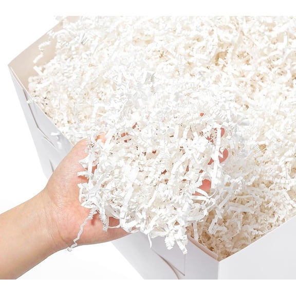 White Crinkle Cut Paper Shred Filler - 3.5oz Shredded Paper for Gift Boxes, Baskets & Bags - Perfect for Wedding, Birthday, Christmas & Crafts