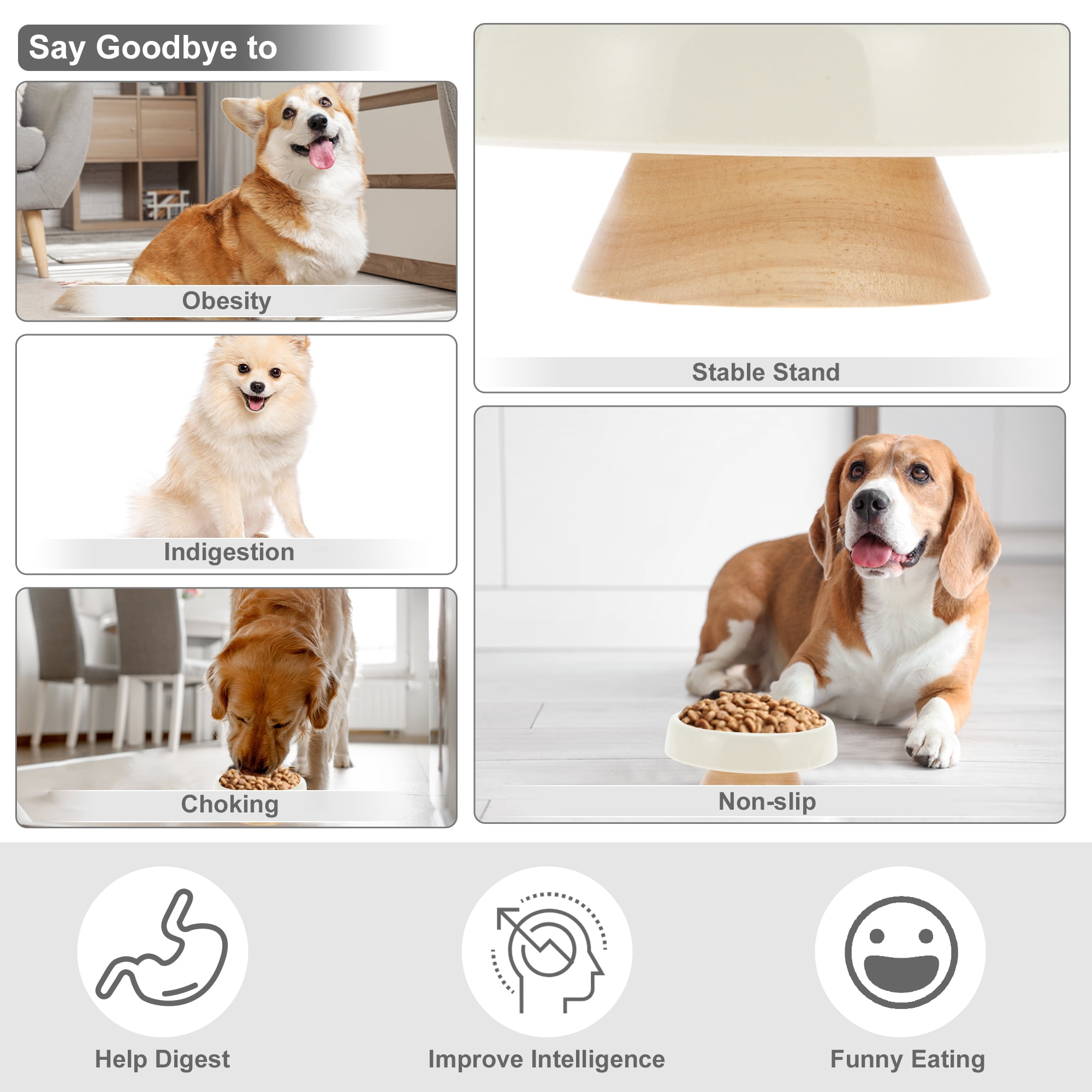 Unique Bargains Slow Feeder Dog Bowls with Wooden Base Apricot