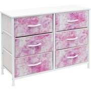 Sorbus Dresser with 6 Drawers - Furniture Storage Chest Tower Unit for Bedroom, Hallway, Closet, Office Organization - Steel Frame, Wood Top, Tie-dye Fabric Bins (6-Drawer, Pink)