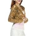 thumbnail image 2 of FRSASU Women's Fashionable and Comfortable Slim Fit Sequin Long Sleeve V-neck Open Front Cropped Short Jackets Gold, 2 of 4