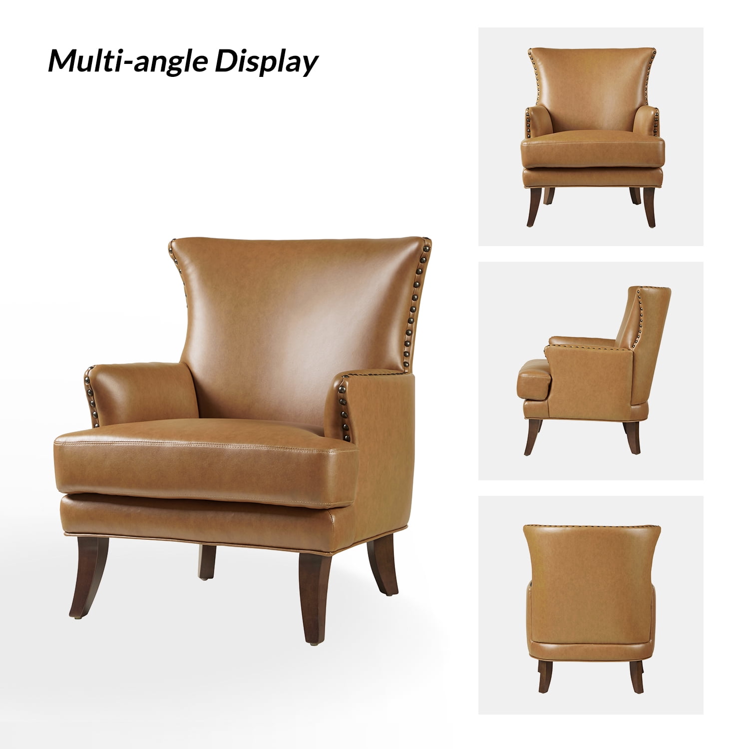 Faux Leather Accent Chairs Set of 2 Lounge Club Armchairs Home Living Room Camel