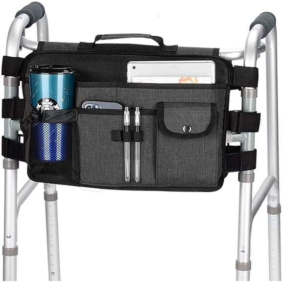 SupreGear Walker Bag, Rollator Wheelchair Storage Pouch with Cup Holder, Water-Resistant Nylon, Black
