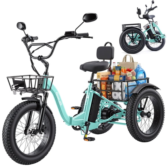 Gocio Peak 1000W Electric Tricycle, 20" x 4.0 Fat Tire Foldable Electric Tricycle, 48V 18AH Large-Capacity Battery E Trikes,7 Speed 3-Wheel Electric Bike for Adults UL2849 Certified
