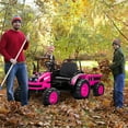 thumbnail image 7 of Luku 12V Kids Tractor with Trailer, Remote Control, Music, LED Lights, Electric Vehicle Toy, Pink, 7 of 7