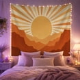 thumbnail image 1 of Rustic Sunburst Over Layered Mountains in Warm Earth Tones, Nostalgic Boho for Nature Lovers, Sunset Scenery Artwork, Housewarming Gift, Tapestry Wall Hanging for Bedroom and Living Room, 1 of 6