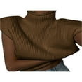 thumbnail image 5 of Femmes Épaulette Pull Haut Col Roulé Sans Manches Pull Large Épaule Tricotée Pull Haut, 5 of 5