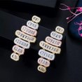 thumbnail image 5 of Noble 3 Tone Zirconia Large Dangle Baguette Earrings for Women Wedding Banquet, 5 of 7