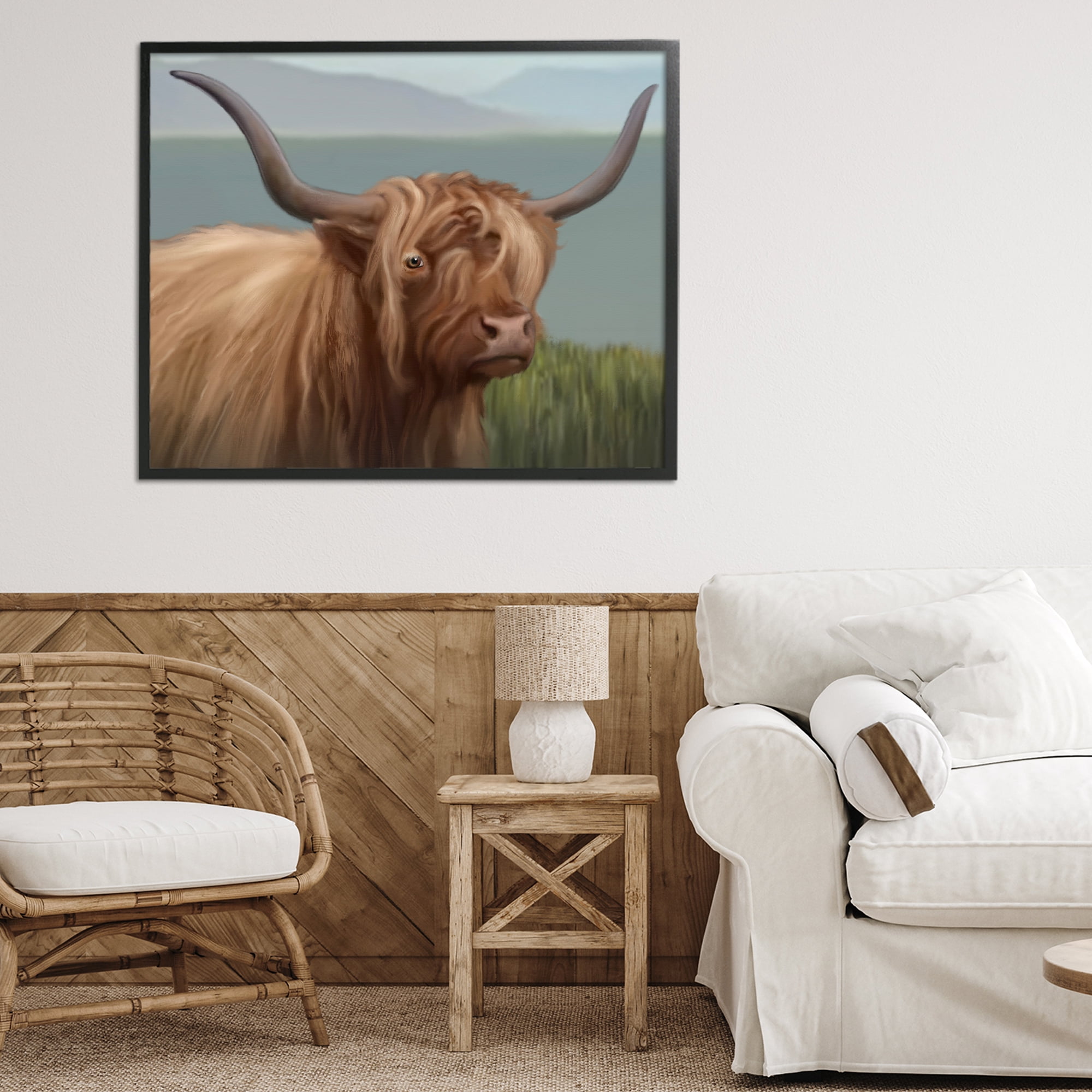 Stupell Industries Scottish Highland Cattle Landscape Black Framed Giclee Art, design by Matthew Piotrowicz
