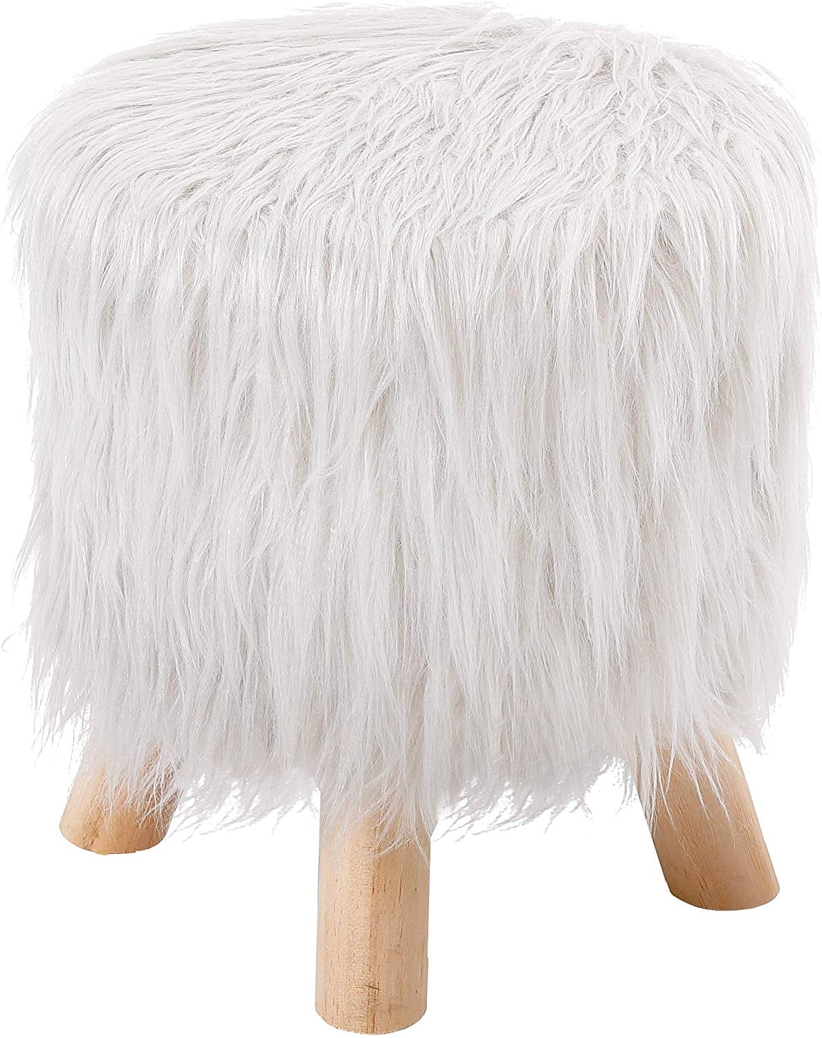 Linon June Faux Fur Wood Upholstered Foot Stool in White Walmart