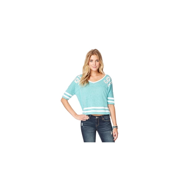 Camiseta Aeropostale adornada con tachuelas de fútbol para mujer verde grande