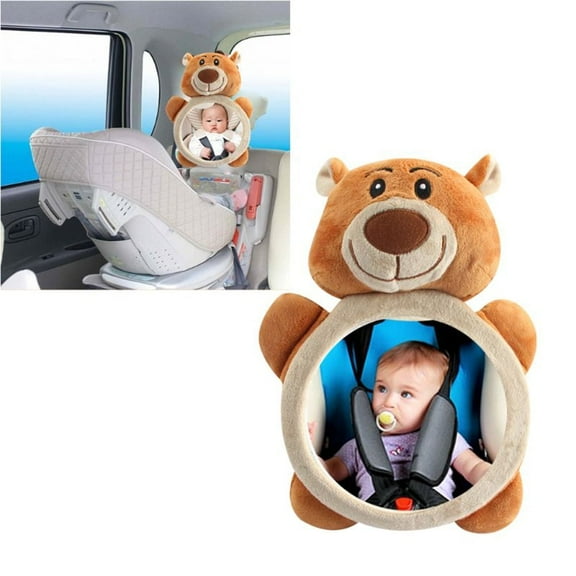 NOGIS Adjustable Wide View Baby Car Mirror with Acrylic Lens, Bear Shaped, Brown