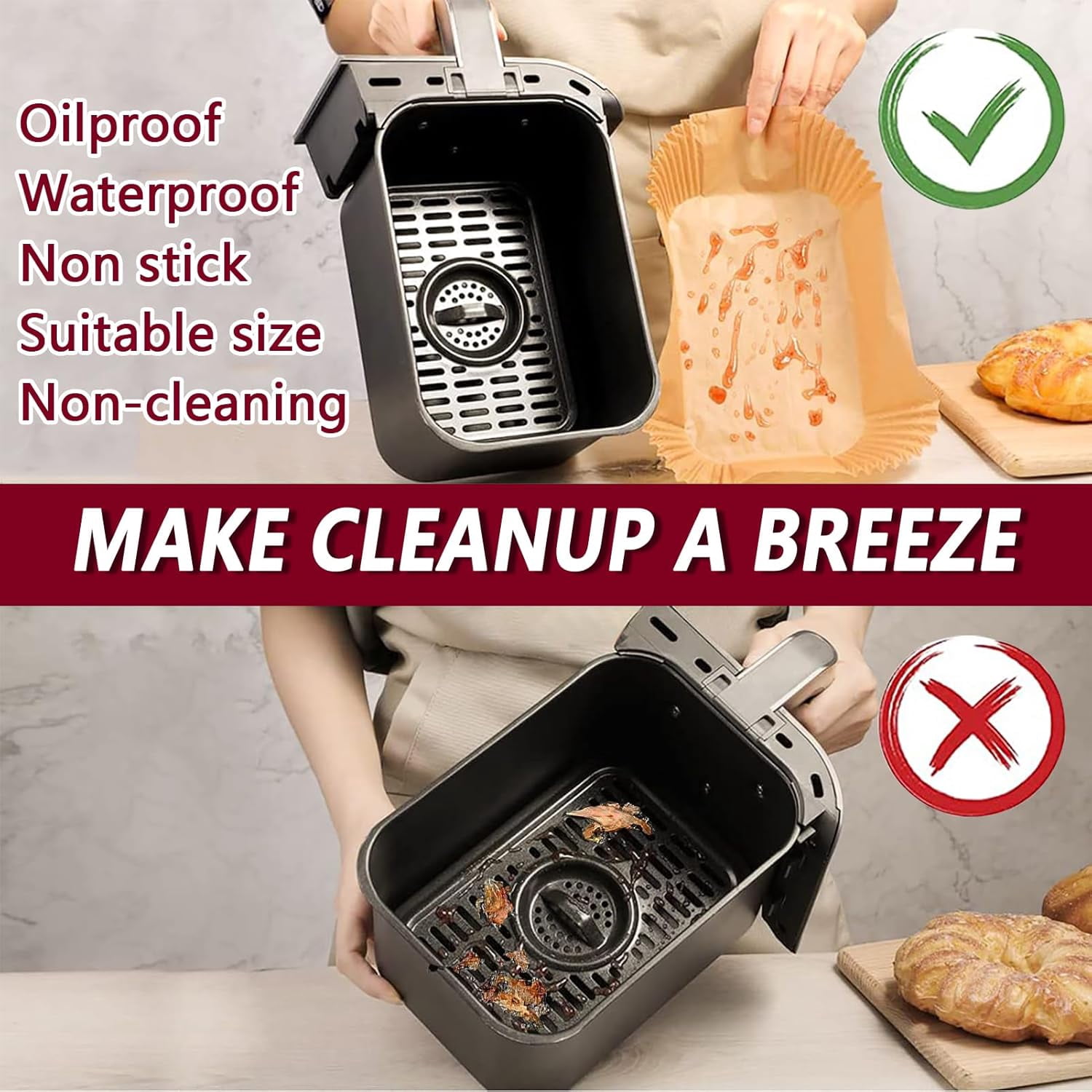 Air Fryer Liners for Ninja, Airfryer Liners Disposable for Ninja Dual DZ201/DZ401/DZ550/SL401, Air Fryer Paper Liners for Bella 4Qt and 6 Quart Dual Basket, Air Fryer Parchment Paper Liners