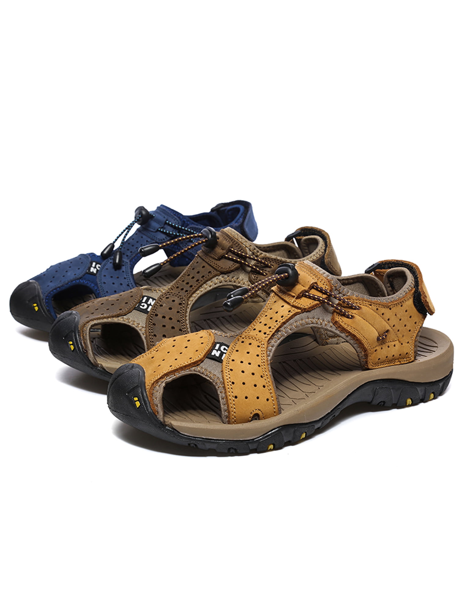 Mens Summer Hiking Leather Sandals Wading Closed Toe Fisherman Comfy Beach Shoes 
