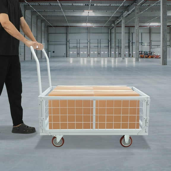 Silver Steel Plate Trolley 38.39x23.62x38.86in 4-in-1 Folding Trolley 2200 Lb Heavy Platform Car