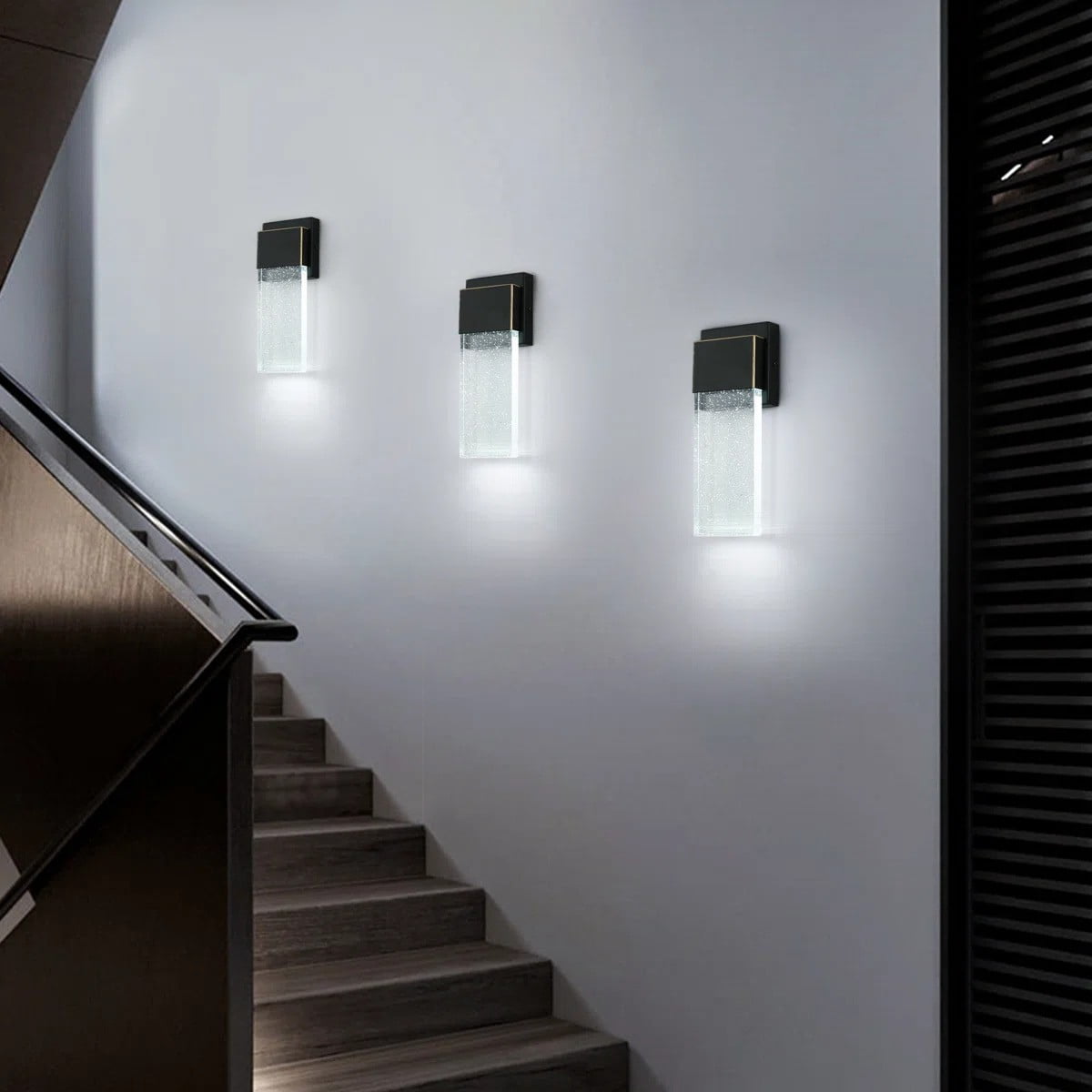6W LED Wall Sconce Light, Modern Black Bubble Glass Indoor Outdoor Waterproof Wall Fixture, 6000K Cool White 420 Lumens, Easy Install for Bedroom Porch Patio 2 Pack