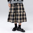 thumbnail image 2 of ASEIDFNSA Girls Plaid Skirt with Elastic High Waist Button Front Tiered Hem and A Line Fit (Black,4-5 Years), 2 of 5