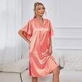 thumbnail image 2 of HAOYUNL Night Gowns for Adult Women//Satin Dress for Women/Shirt Dress//Silk Dress for Women//Women's Sleepwear//Sleep Shirts for Women//V Neck Side Split Sleepshirt Short Sleeves Sleepwear, 2 of 7