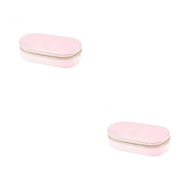 Qarigey Caja de joyería para mujer, compartimentos para collar, anillo de bolsillo, pendiente, pulsera, bolsa de 2 capas, soporte para regalo, Rosa 2piezas