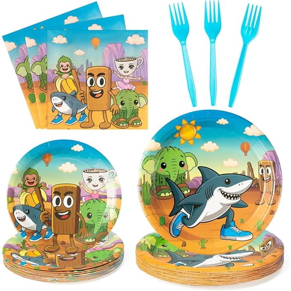 96 Piece Brain Rot Party Tableware Set with Plates Napkins and Forks for 24 Guests