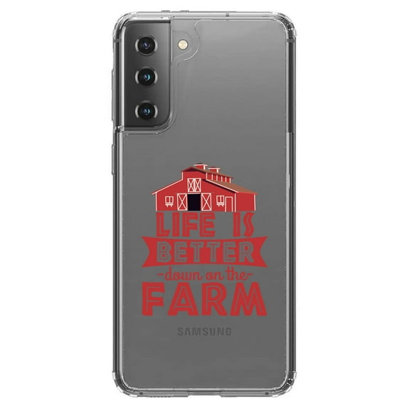 DistinctInk Clear Shockproof Hybrid Case for Galaxy S21 5G (6.2" Screen) - TPU Bumper Acrylic Back Tempered Glass Screen Protector - Life is Better Down on the Farm