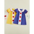 thumbnail image 3 of RUINIXCW Toddler Baby Girl Back to School Dress Kids Kindergarten First Day of School Outfits Toddler Girl Summer Fall Dress Puff Short Sleeve Doll Collar Apple Bow Embroidery Ruffle Trim Dress, 3 of 9