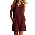 thumbnail image 2 of ClodeEU Women's Sleeveless Peter Pan Collar Contrast Trim Mini Dress, Casual A-Line Sundress with Pockets Wine,Women's Plus S, 2 of 6