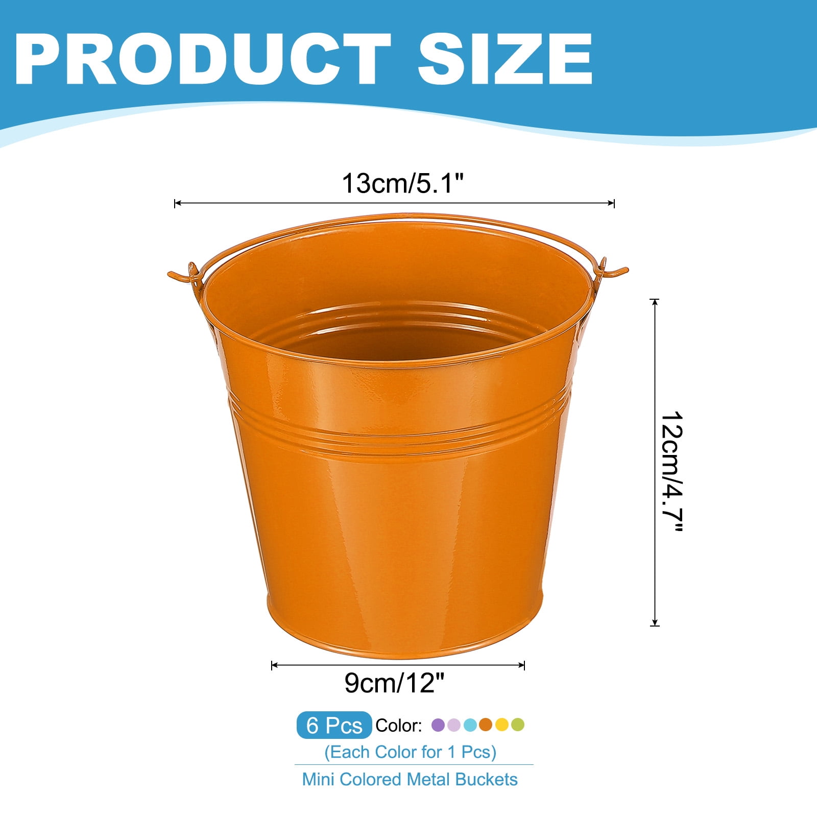 Small Metal Buckets with Handle Mini Galvanized Bucket Colorful Easter Buckets Green/Yellow/Orange/Blue/Light Purple/Purple 5"x4.7" 6 Pcs