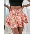 thumbnail image 3 of Women'S High Waist Ruffle Mini Shorts Cute Tiered Short Shorts with Shorts Underneath Orange Color L, 3 of 6