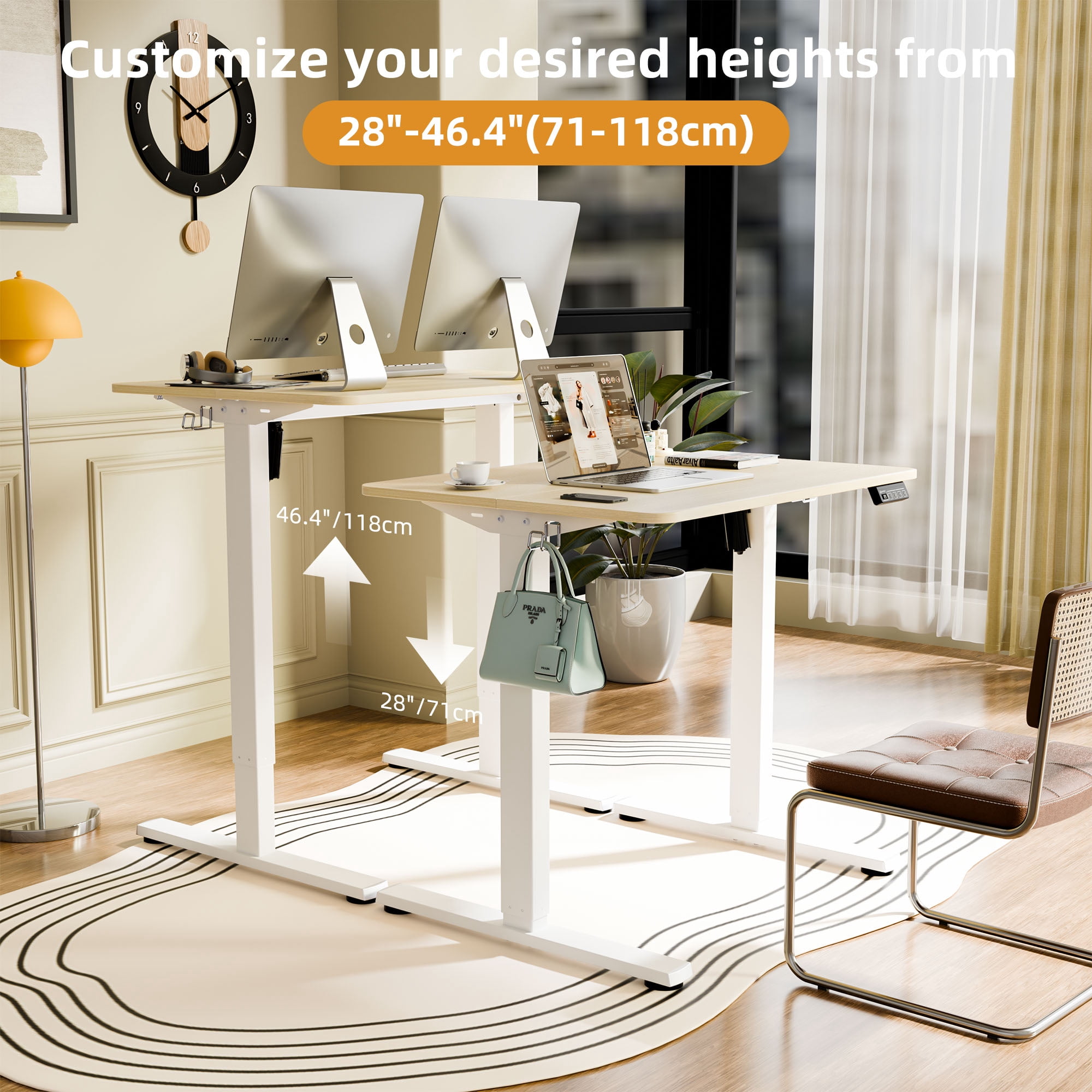 Ergomaker Electric Standing Desk，Height Adjustable Desk with Splice Board，Child Lock & Memory Function，32 x 23.6 inches，Beige