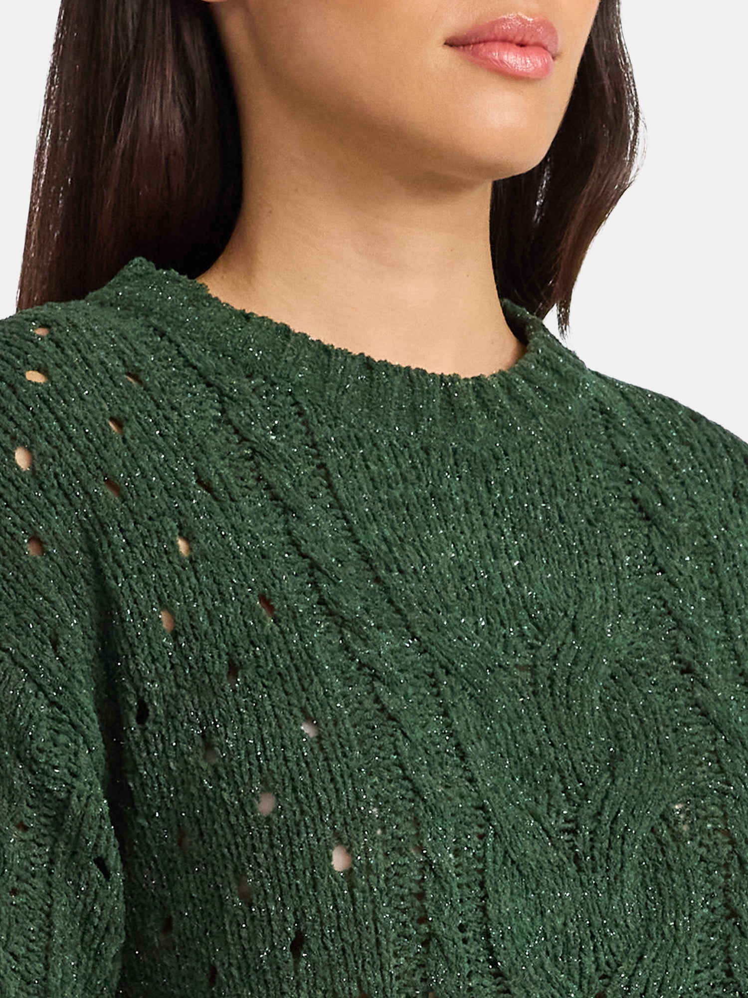 Time and Tru Women's Cable Knit Pullover Sweater with Long Sleeves, Midweight, Sizes XS-XXXL