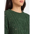 thumbnail image 4 of Time and Tru Women's Cable Knit Pullover Sweater with Long Sleeves, Midweight, Sizes XS-XXXL, 4 of 5