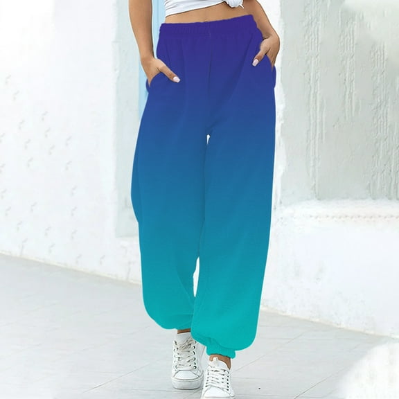 AXXD Womens Sweat Pants With Elastic Bottom Blue Spring High Waist Workout Casual Loose Sports Sweatpants Ankle Banded Trousers Gradient Pants Valentine's Day