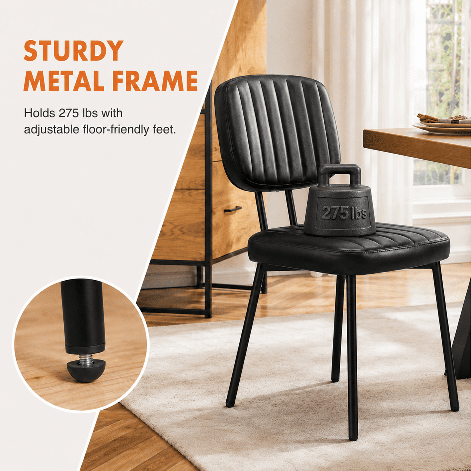 Alvantor Dining Chairs Set of 2, Mid-Century Modern Upholstered Kitchen Dining Room Accent Chairs with Faux Leather Cushion Seat for Kitchen Dining Room, Vertical Stripes
