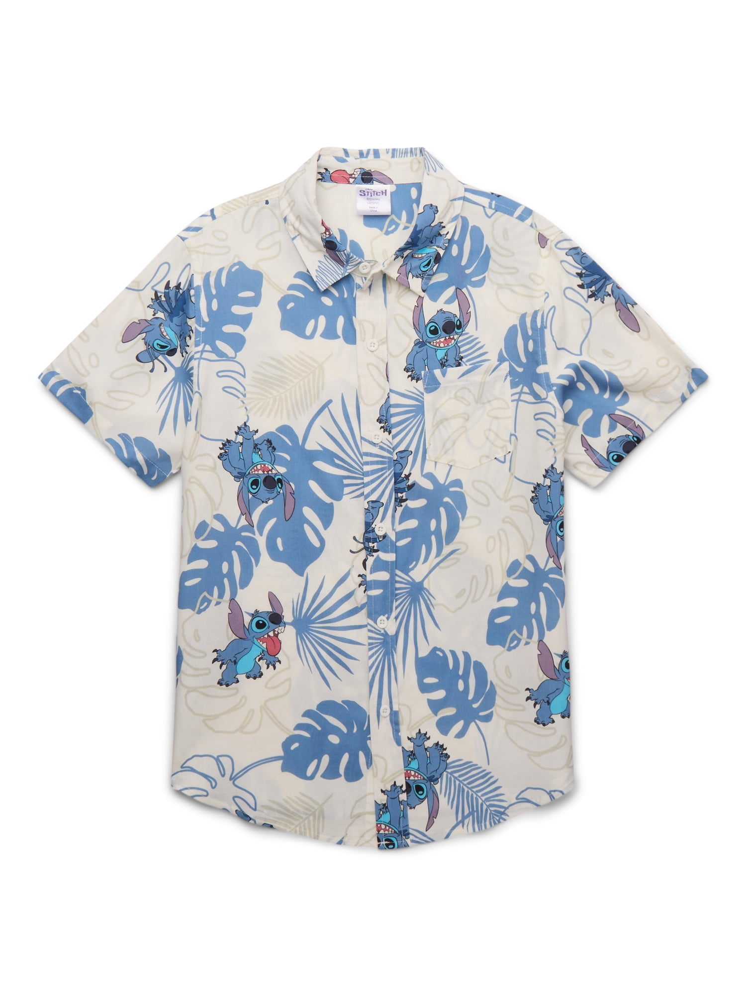 Stitch Boys' Print Button Up Shirt with Short Sleeves, Sizes 4-18