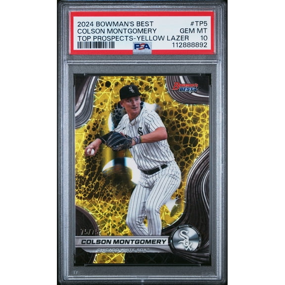 Graded 2024 Topps Bowmans Best Colson Montgomery #TP5 Top Prospects Yellow Lazer /75 Rookie RC Baseball Card PSA 10 Gem Mint