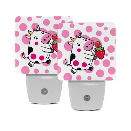 

Plug in Led Night Light with Auto Dusk to Dawn Sensor White Nightlights for Hallway Bedroom Kids Room Kitchen Stairway 2 Pack Pink Cow Strawberry Animal